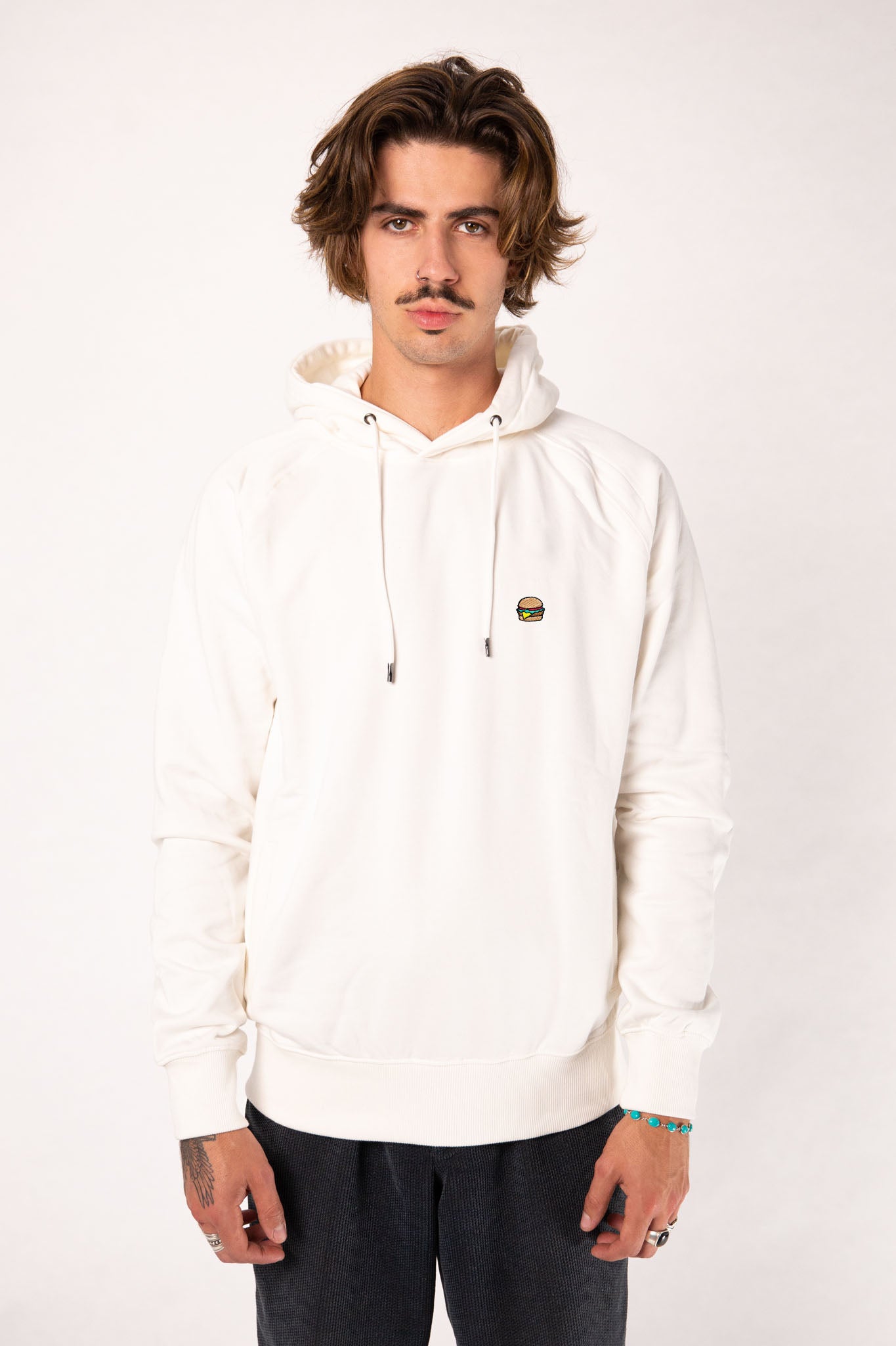 Burger | Bestickter Bio-Baumwoll Männer Hoodie