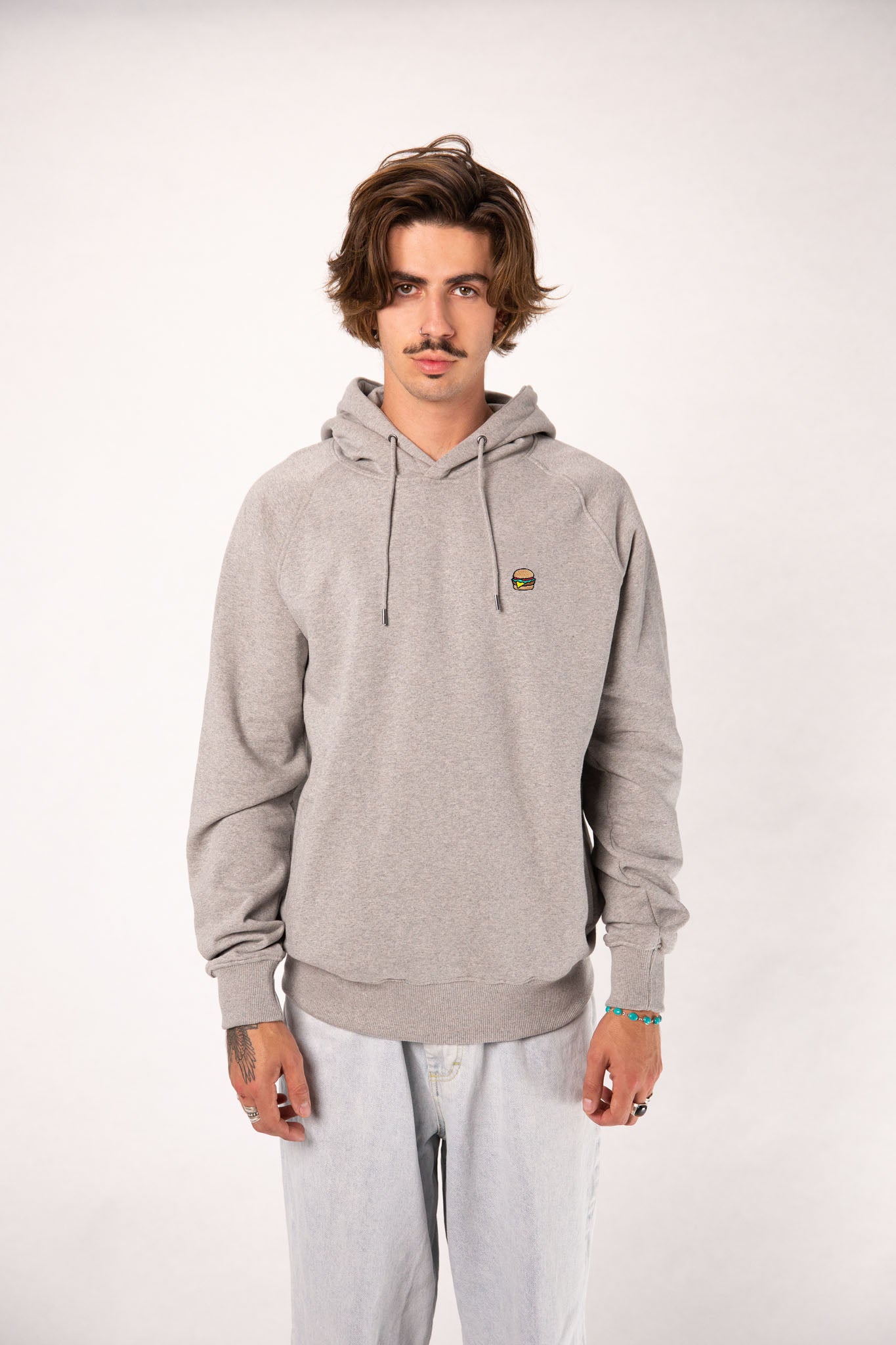Burger | Bestickter Bio-Baumwoll Männer Hoodie