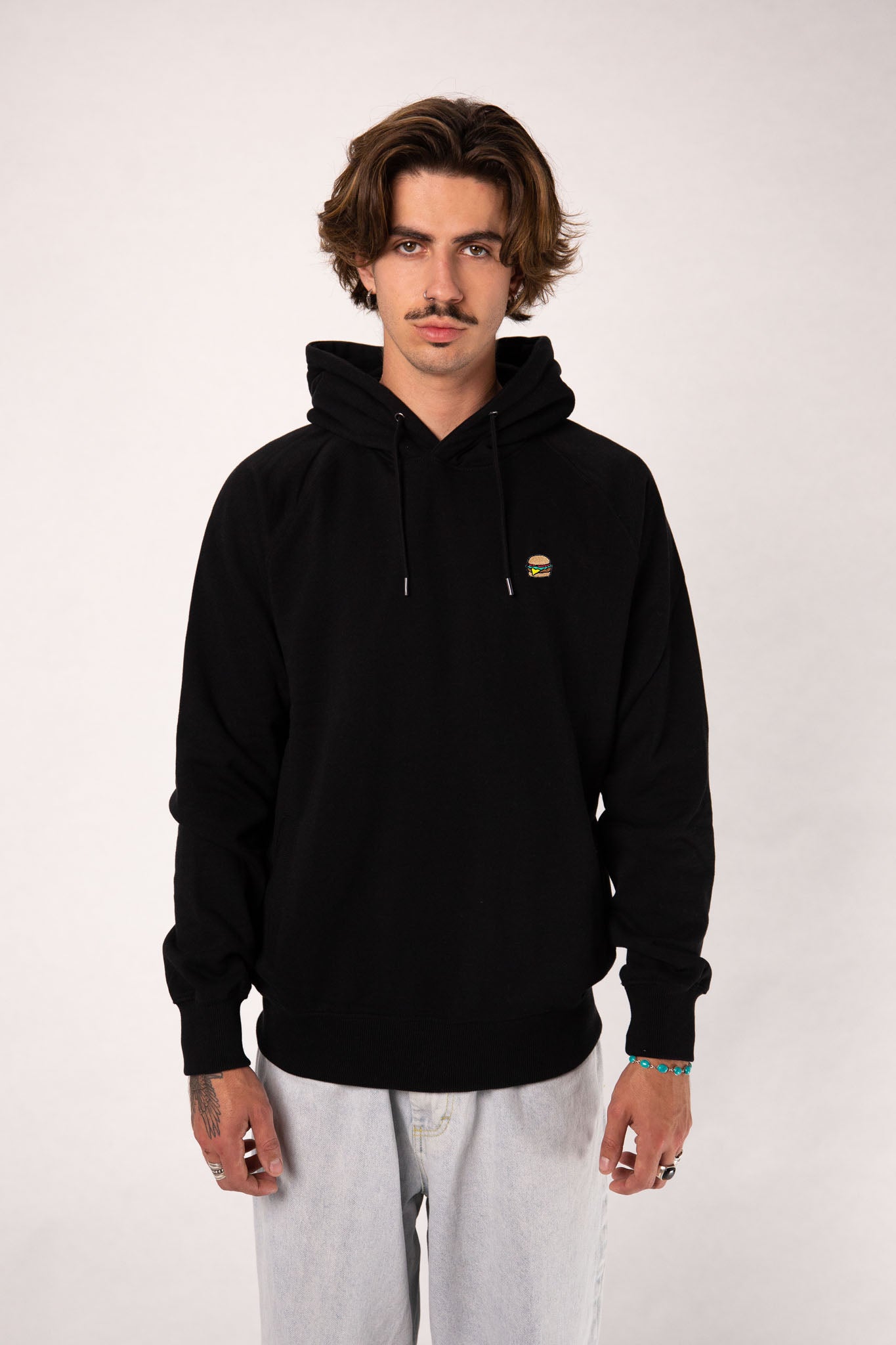 Burger | Bestickter Bio-Baumwoll Männer Hoodie