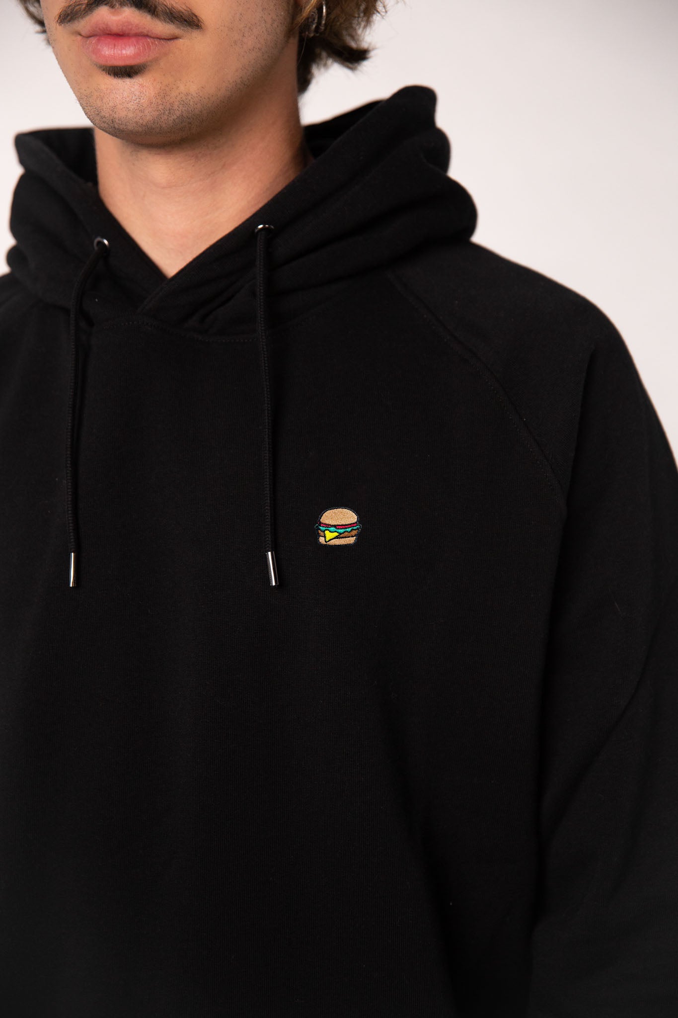 Burger | Bestickter Bio-Baumwoll Männer Hoodie