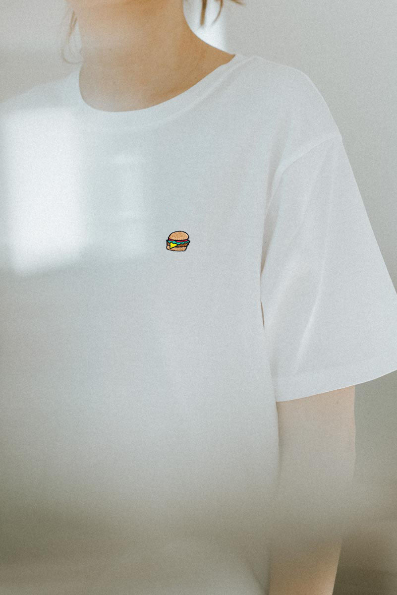 Burger | Besticktes Frauen Oversized Bio Baumwoll T-Shirt