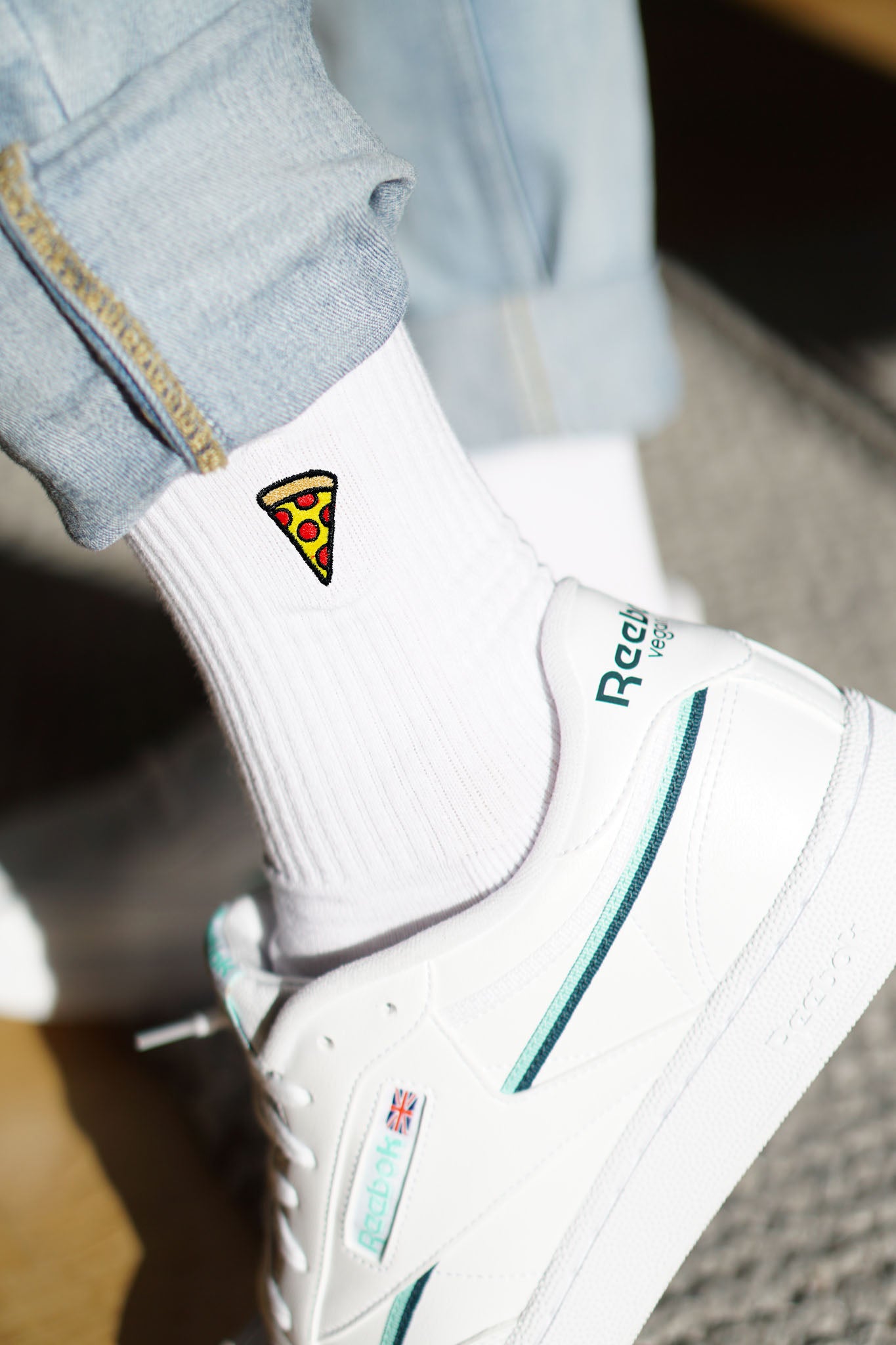 Pizza | Bestickte Bio Baumwoll Socken