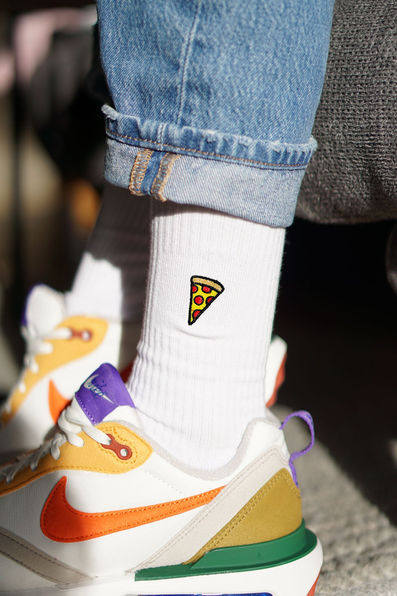 Pizza | Bestickte Bio Baumwoll Socken