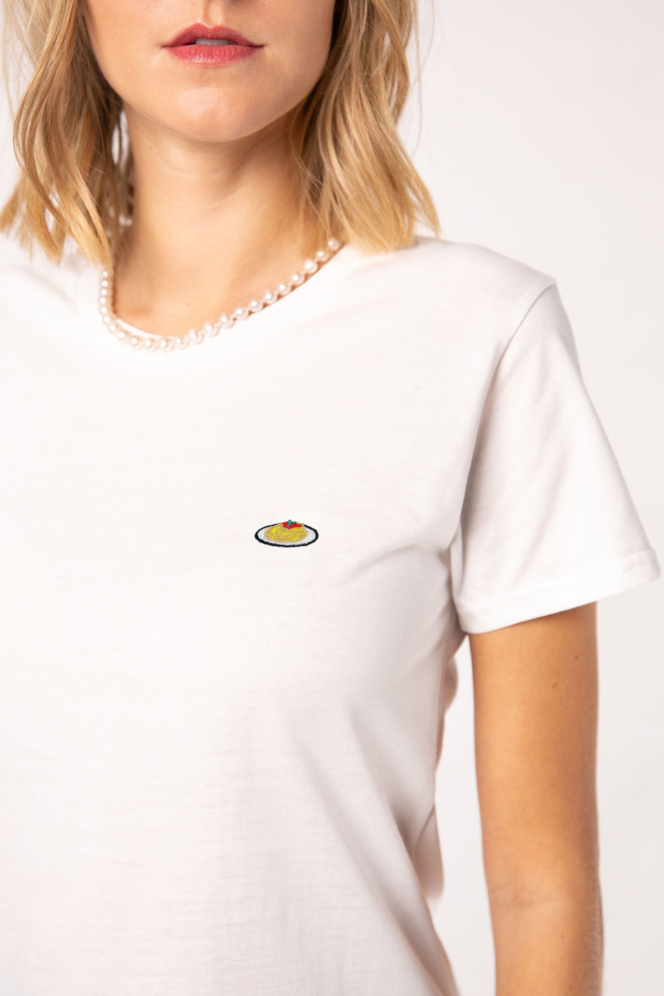Pasta | Besticktes Frauen Bio Baumwoll T-Shirt