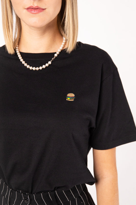 Burger | Besticktes Frauen Oversized Bio Baumwoll T-Shirt