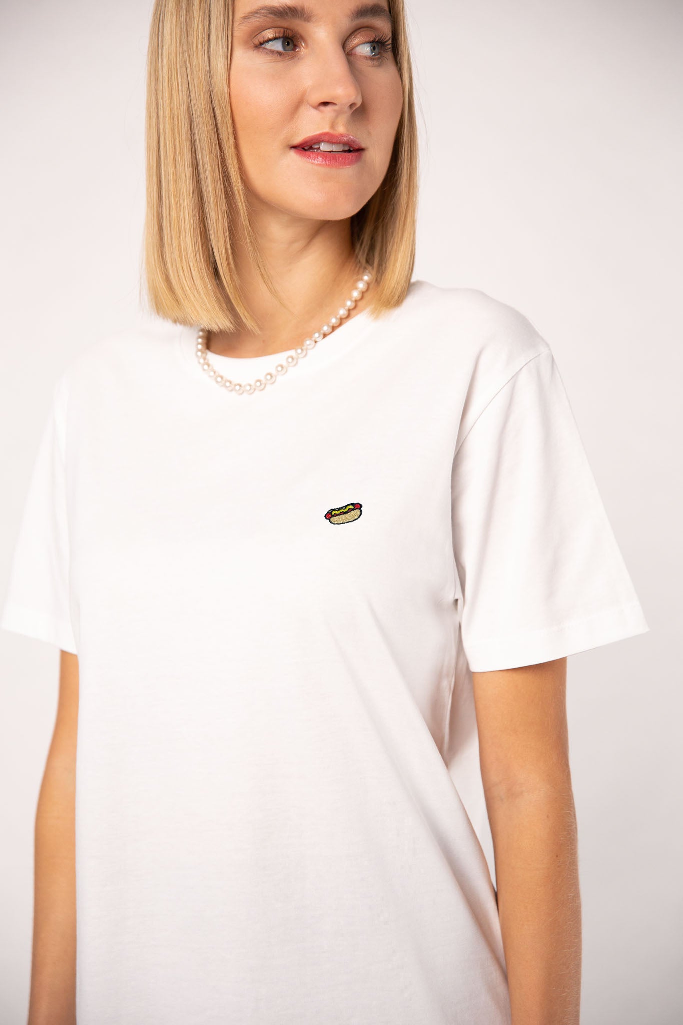 Hot Dog | Besticktes Frauen Oversized Bio Baumwoll T-Shirt