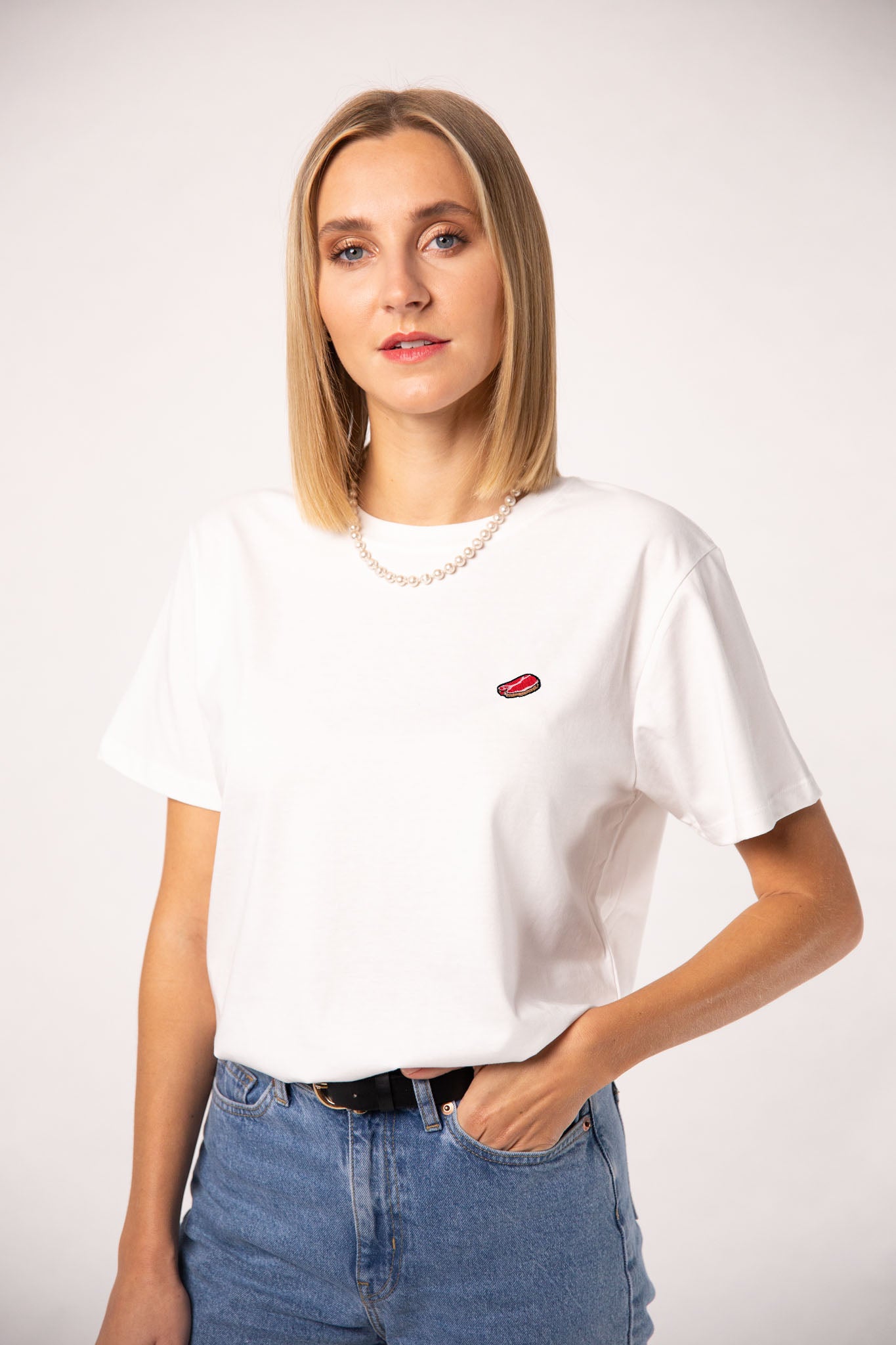 Steak  | Besticktes Frauen Oversized Bio Baumwoll T-Shirt