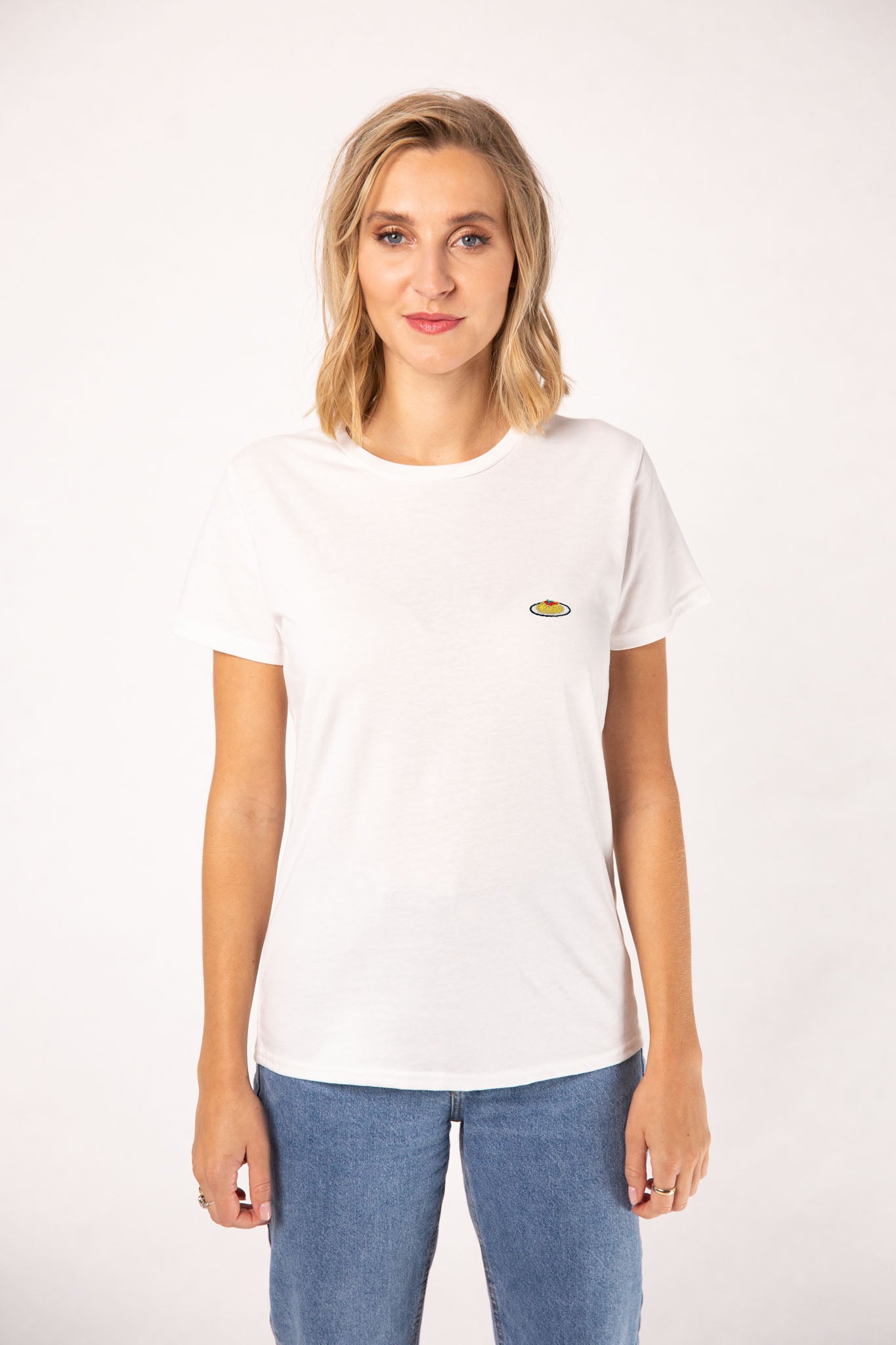 Pasta | Besticktes Frauen Bio Baumwoll T-Shirt