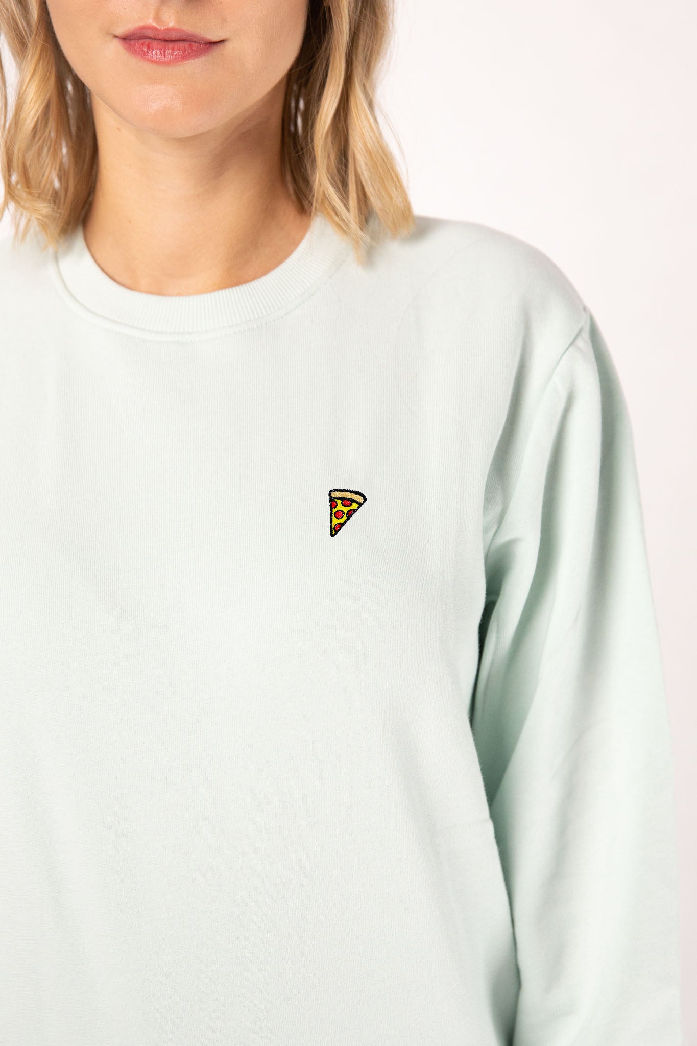 Pizza | Bestickter Bio-Baumwoll Frauen Pullover