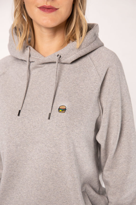 Burger | Bestickter Bio-Baumwoll Frauen Hoodie