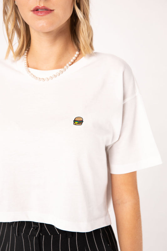 Burger | Besticktes Bio Baumwoll Crop Top