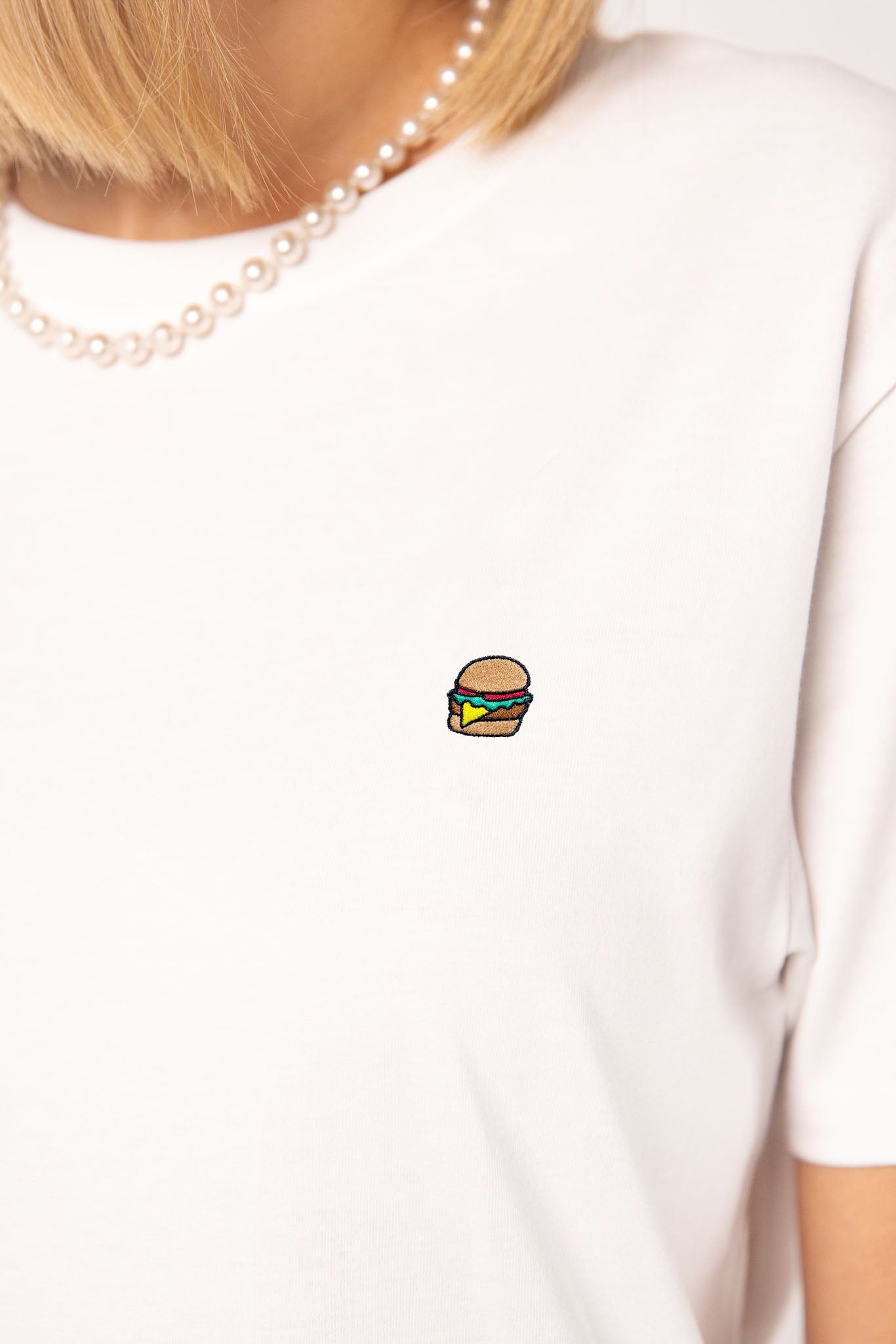 Burger | Besticktes Frauen Oversized Bio Baumwoll T-Shirt