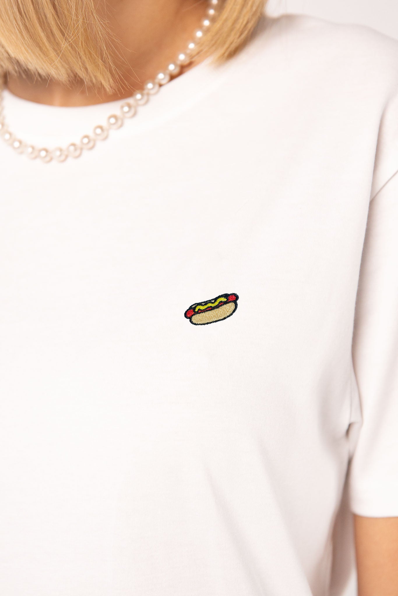 Hot Dog | Besticktes Frauen Oversized Bio Baumwoll T-Shirt