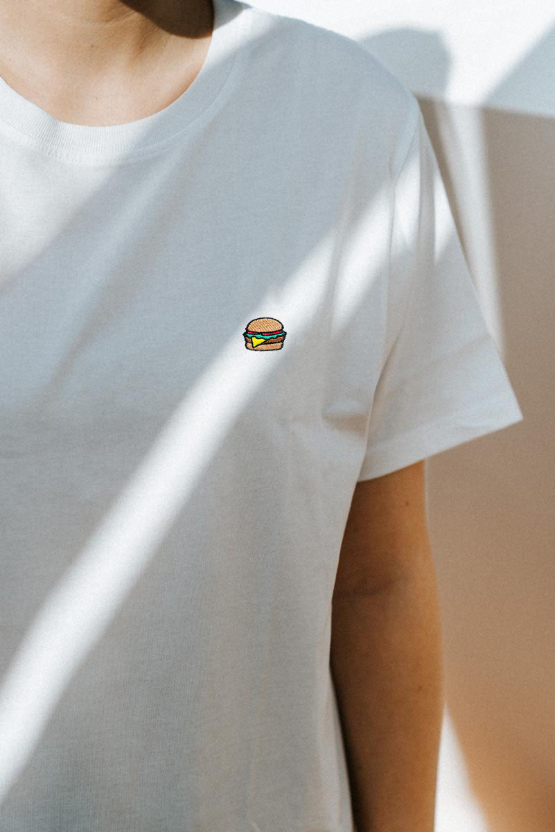 Burger | Besticktes Frauen Bio Baumwoll T-Shirt
